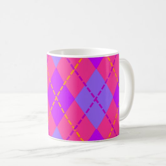 Bright Pink and Blue Argyle Pattern コーヒーマグカップ (正面右)