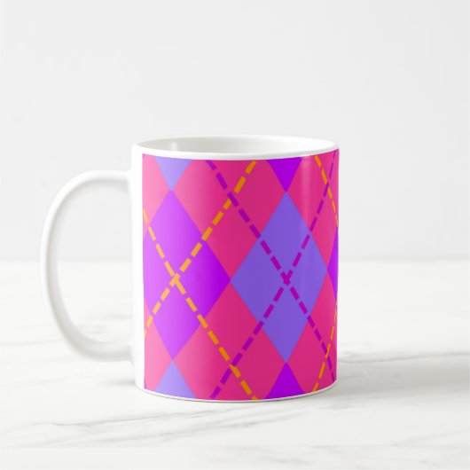 Bright Pink and Blue Argyle Pattern コーヒーマグカップ (左)