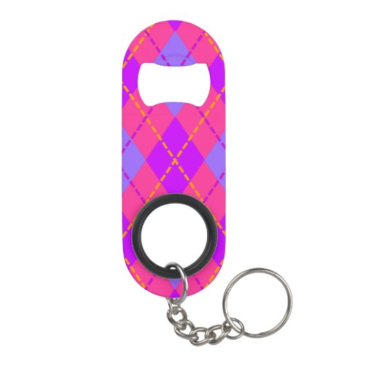Bright Pink and Blue Argyle Pattern Monogram キーホルダー栓抜き (裏面)