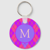 Bright Pink and Blue Argyle Pattern Monogram キーホルダー (裏面)