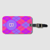 Bright Pink and Blue Argyle Pattern Monogram ラゲッジタグ (正面横)