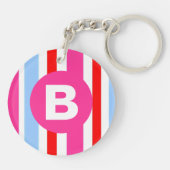 Bright Pink and Blue Candy Stripes Monogram キーホルダー (裏面)