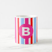 Bright Pink and Blue Candy Stripes Monogram コーヒーマグカップ (中央)
