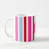 Bright Pink and Blue Candy Stripes Monogram コーヒーマグカップ (左)