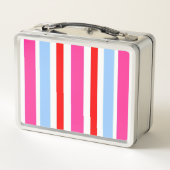 Bright Pink and Blue Candy Stripes Monogram メタルランチボックス (裏面)