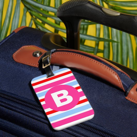 Bright Pink and Blue Candy Stripes Monogram ラゲッジタグ (正面インサイチュ1)