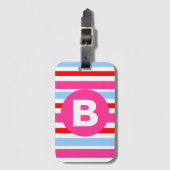 Bright Pink and Blue Candy Stripes Monogram ラゲッジタグ (正面縦)
