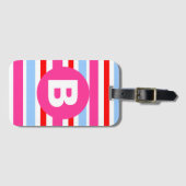 Bright Pink and Blue Candy Stripes Monogram ラゲッジタグ (正面横)