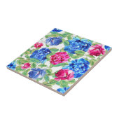 Bright Pink and Blue Floral Pretty Pattern タイル (側面)