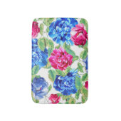Bright Pink and Blue Floral Pretty Pattern バスマット (正面縦)
