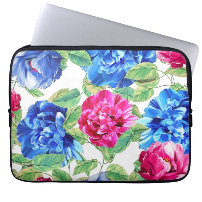 Bright Pink and Blue Floral Pretty Pattern ラップトップスリーブ (正面)