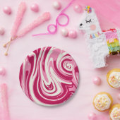 Bright Pink and Cream Marble Swirl ペーパープレート (パーティー)
