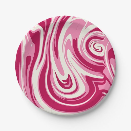 Bright Pink and Cream Marble Swirl ペーパープレート (正面)