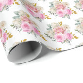 Bright Pink and Gold Elegant Flowers  ラッピングペーパー (ロールコーナー)