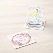 Bright Pink and Gold Elegant Flowers Sweet Sixteen スクエアペーパーコースター (インサイチュ)