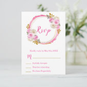 Bright Pink and Gold Elegant Flowers Sweet Sixteen 出欠カード (スタンド正面)