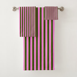 Bright Pink and Green Retro Stripe Modern バスタオルセット