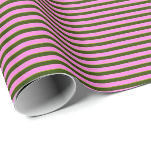 Bright Pink and Green Retro Stripe Modern ラッピングペーパー (ロールコーナー)