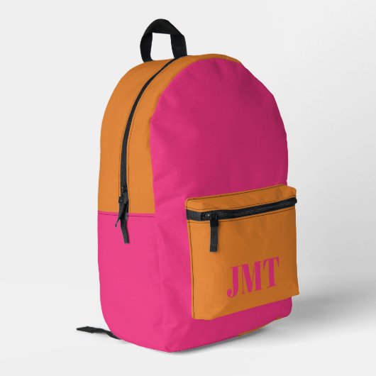Bright Pink and Orange with Monogram プリントバックパック (裏面左端)