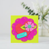 Bright Pink and Peridot Felt Style Heart Flower  招待状 (スタンド正面)