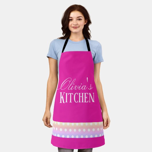 Bright Pink and Pola Dots エプロン (着用した状態)