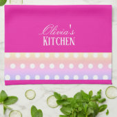 Bright Pink and Pola Dots キッチンタオル (折り畳み)