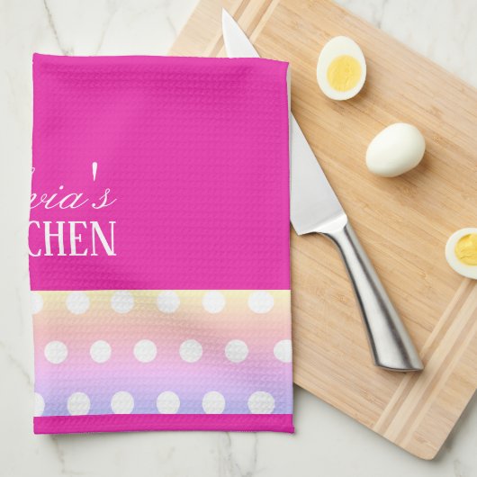 Bright Pink and Pola Dots キッチンタオル (四つ折り)