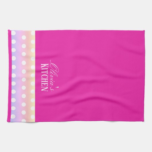 Bright Pink and Pola Dots キッチンタオル (横)