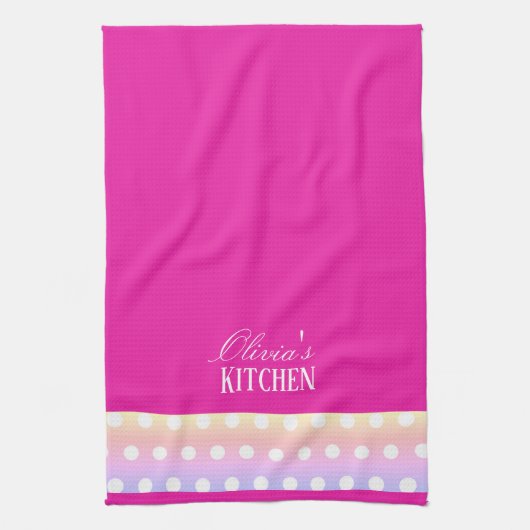 Bright Pink and Pola Dots キッチンタオル (縦)