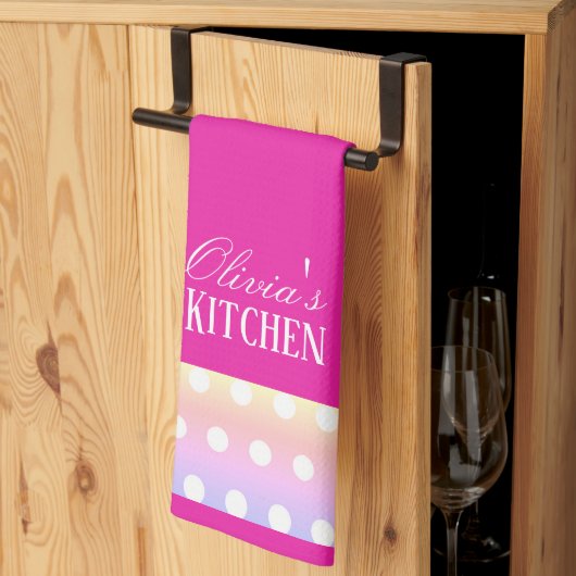 Bright Pink and Pola Dots キッチンタオル (三つ折り)