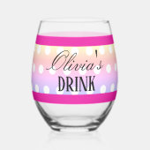 Bright Pink and Pola Dots  ステムなしワイングラス (正面)