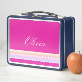 Bright Pink and Pola Dots メタルランチボックス