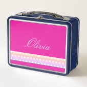 Bright Pink and Pola Dots  メタルランチボックス (正面)