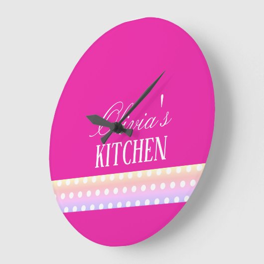 Bright Pink and Pola Dots  ラージ壁時計 (傾斜)