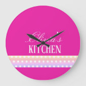 Bright Pink and Pola Dots ラージ壁時計 (正面)