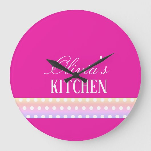 Bright Pink and Pola Dots ラージ壁時計 (正面)