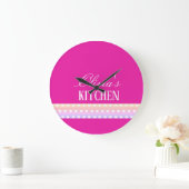 Bright Pink and Pola Dots  ラージ壁時計 (ホーム)