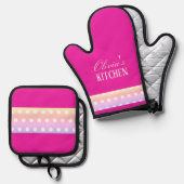 Bright Pink and Pola Dots 鍋つかみ&鍋敷きセット (正面/裏面)
