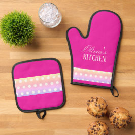 Bright Pink and Pola Dots 鍋つかみ&鍋敷きセット