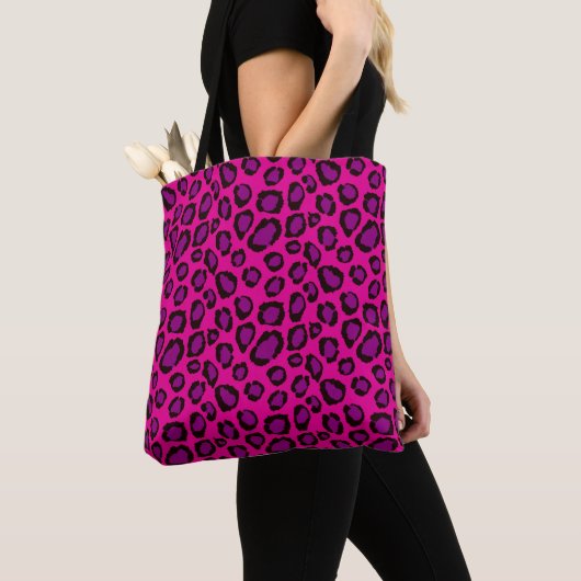 Bright Pink And Purple Leopard Print Pattern トートバッグ (クローズアップ)