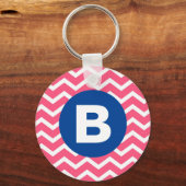 Bright Pink and White Chevron Pattern Monogram キーホルダー (裏面)