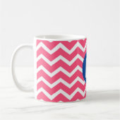Bright Pink and White Chevron Pattern Monogram コーヒーマグカップ (左)