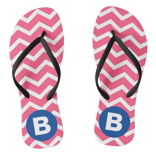 Bright Pink and White Chevron Pattern Monogram ビーチサンダル (ソール)
