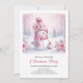 Bright Pink Coquette Snowman Digital Christmas  招待状 (正面)
