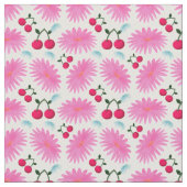 Bright Pink Floral Cherry Pattern | Cute Kawaii  ファブリック (クローズアップ)