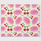 Bright Pink Floral Cherry Pattern | Cute Kawaii  ラッピングペーパー (フラット)