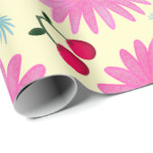 Bright Pink Floral Cherry Pattern | Cute Kawaii  ラッピングペーパー (ロールコーナー)