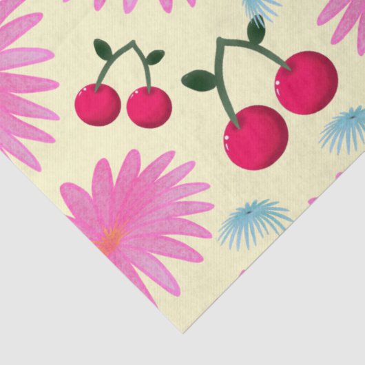 Bright Pink Floral Cherry Pattern | Cute Kawaii  薄葉紙 (詳細)
