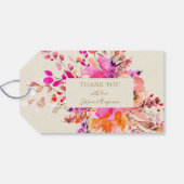 Bright Pink Floral Summer Wedding Custom Thank You ギフトタグ (裏面横)
