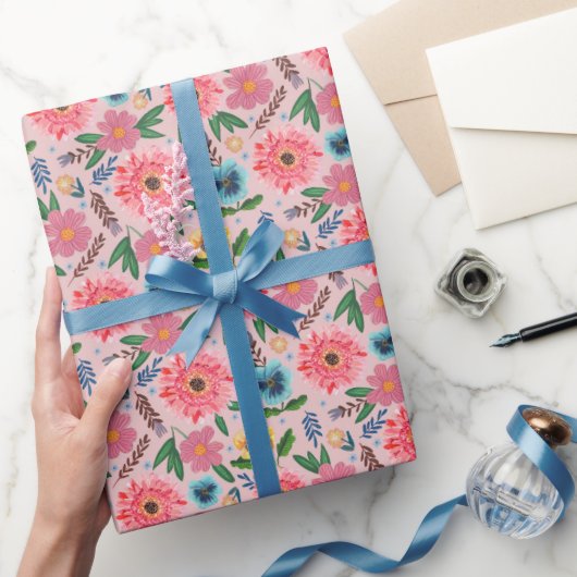 Bright Pink Floral Wrapping Paper Garden Design ラッピングペーパー (ギフト)